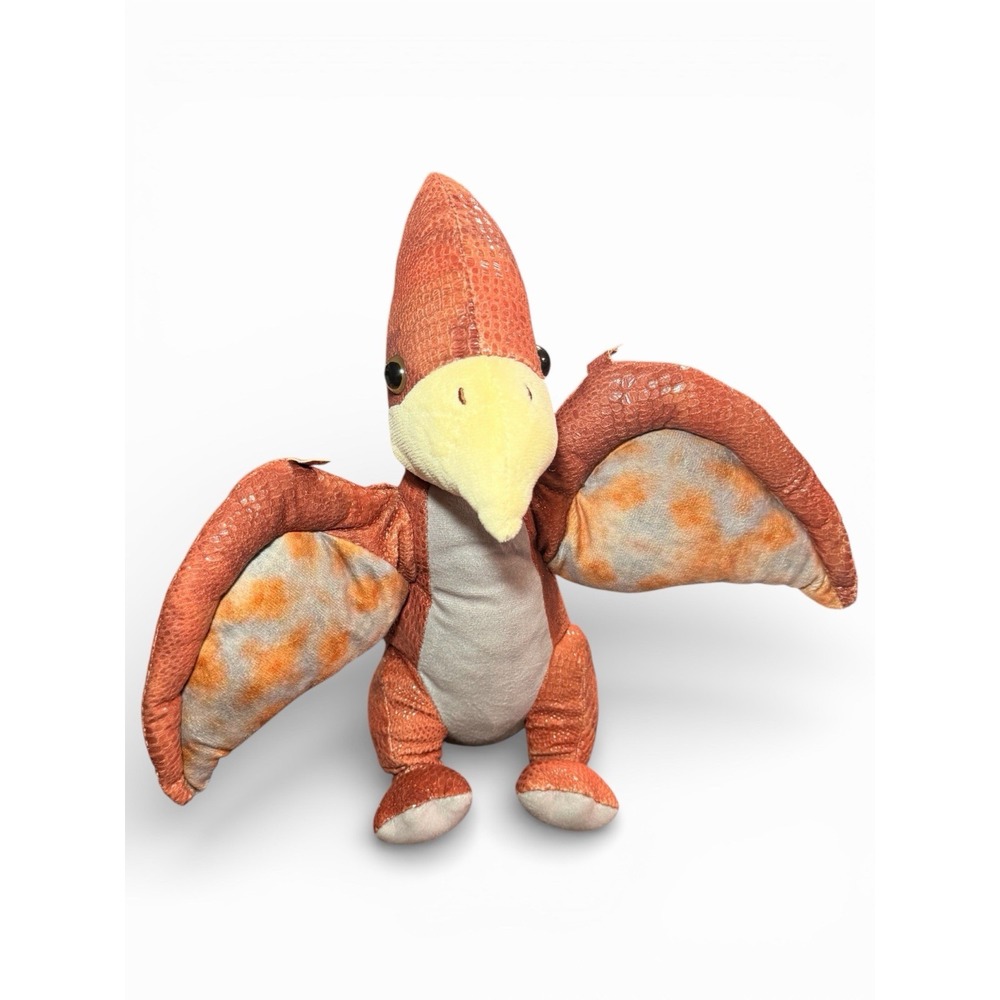 Orange Textured Pterodactyl Dinosaur Plush Stuffed Animal Toy Wings‎ Up
